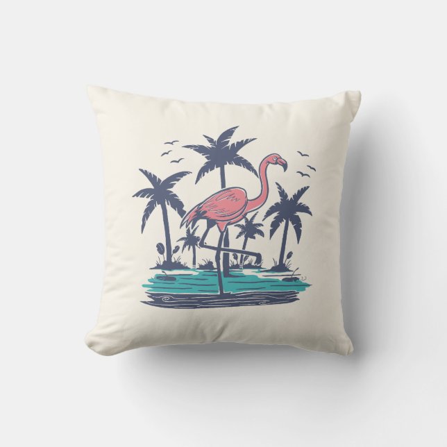Chillin Flamingo on the Beach Cushion (Front)