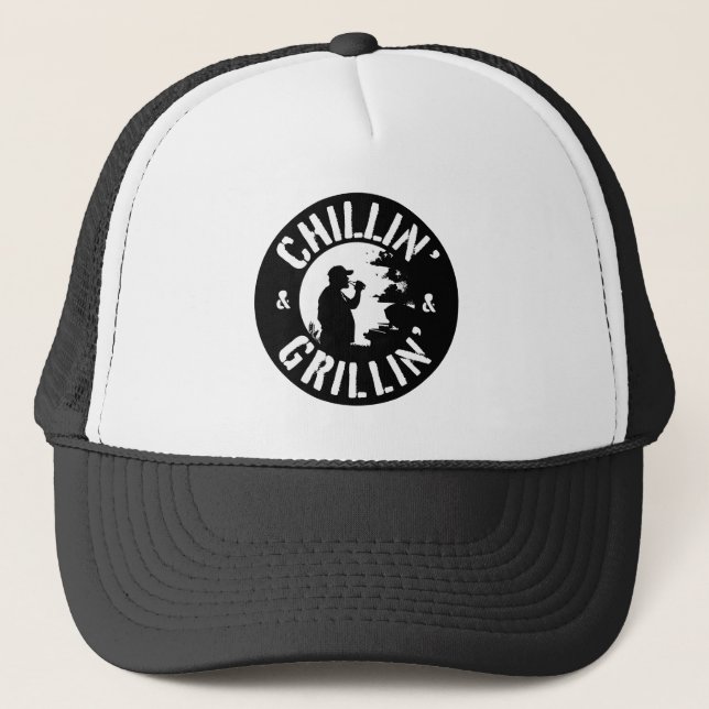 Chillin’ & Grillin’ Black Stamp Trucker Hat (Front)