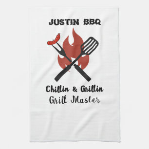 Chillin & Grillin personalised gift for dad . Tea Towel