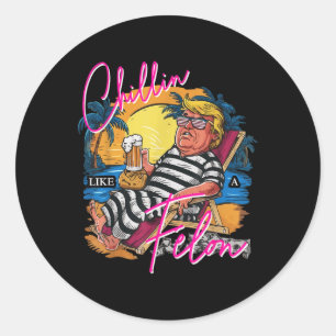 Chillin Like A Felon Retro Pink Summer Beer Funny  Classic Round Sticker