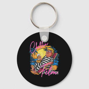 Chillin Like A Felon Retro Pink Summer Beer Funny  Key Ring
