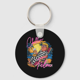 Chillin Like A Felon Retro Pink Summer Beer Funny  Key Ring
