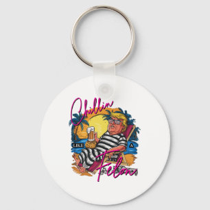 Chillin Like A Felon Retro Pink Summer Beer Funny  Key Ring