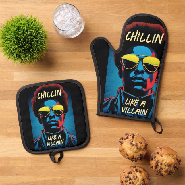 Chillin Like a Villain Oven Mitt & Pot Holder Set (Top Down)