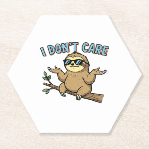 Chillin' Sloth I Don't Care Design Essential T-Shi Paper Coaster