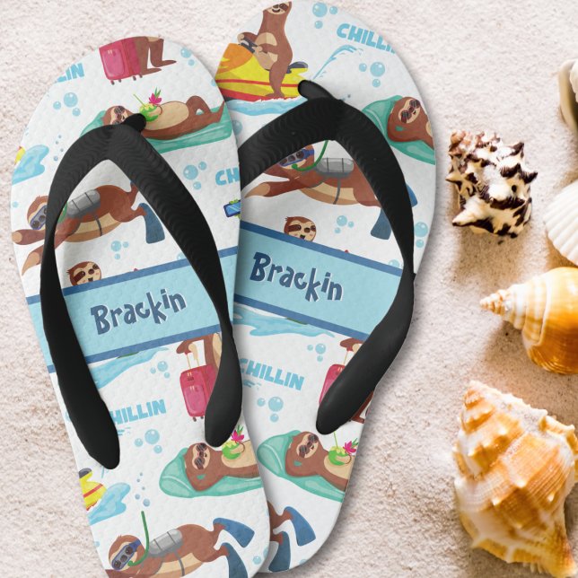 Chillin Sloth on Vacation Pattern Custom Kid's Thongs (Creator Uploaded)