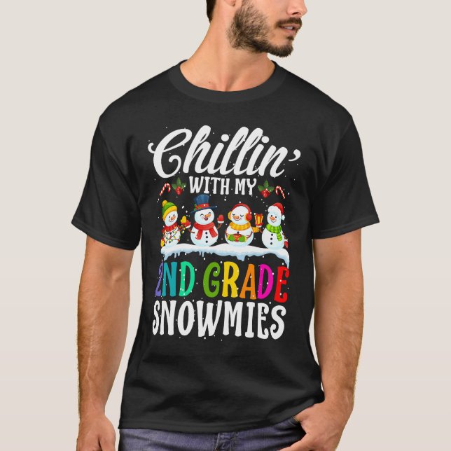 Chillin' With My 2nd Grade Snowmies Teacher Xmas T-Shirt (Front)