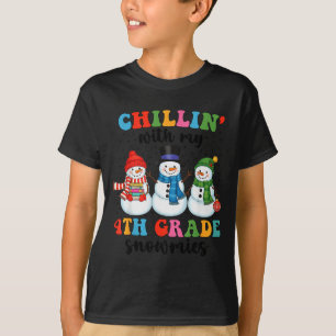 Chillin With My 4th Grade Snowmies Christmas Teach T-Shirt