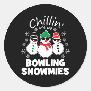 Chillin With My Bowling Snowmies Funny Christmas Classic Round Sticker