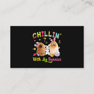 Chillin With My Bunnies Cute Bunny Pomeranian Dogs Business Card