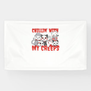 Chillin With My Creeps Cat Horror Killer Halloween Banner