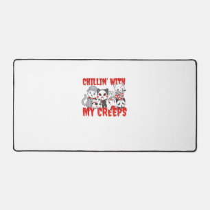 Chillin With My Creeps Cat Horror Killer Halloween Desk Mat