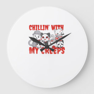 Chillin With My Creeps Cat Horror Killer Halloween Large Clock