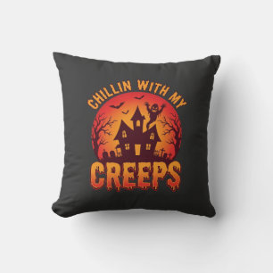 Chillin With My Creeps Halloween T-Shirt Design_1 Cushion