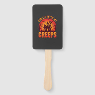 Chillin With My Creeps Halloween T-Shirt Design_1 Hand Fan
