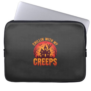Chillin With My Creeps Halloween T-Shirt Design_1 Laptop Sleeve
