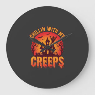 Chillin With My Creeps Halloween T-Shirt Design_1 Large Clock