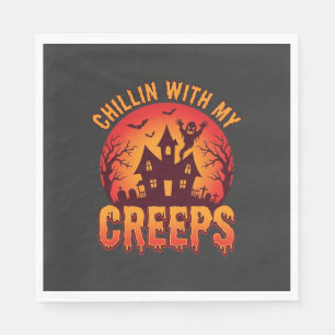 Chillin With My Creeps Halloween T-Shirt Design_1 Napkin