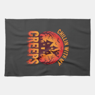 Chillin With My Creeps Halloween T-Shirt Design_1 Tea Towel