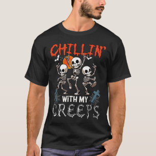 Chillin' With My Creeps Halloween Three Horror Ske T-Shirt