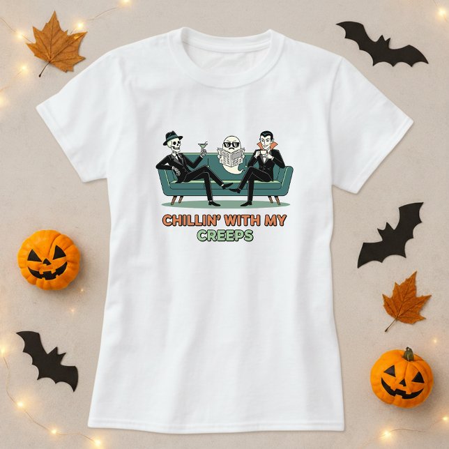 Chillin With My Creeps Tee; Cute Friends Halloween T-Shirt (Creator Uploaded)