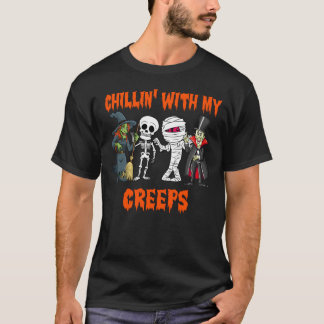 Chillin With My Creeps Vampire Halloween Skeleton T-Shirt