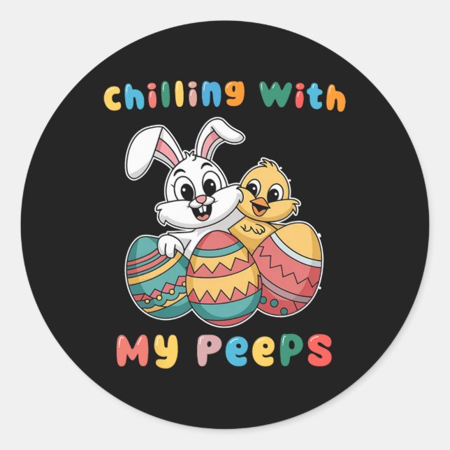 Chillin With My Easter Squad Egg Crew Bunny Funny  Classic Round Sticker (Front)