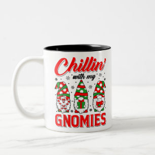 Chillin With My Gnomies Christmas Santa Hat Gnome Two-Tone Coffee Mug