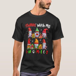 Chillin With My Gnomies Cute Six Gnomes Xmas Light T-Shirt