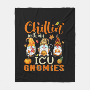 Chillin With My ICU Gnomies Nurse Gnome Thanksgivi Fleece Blanket