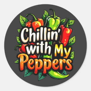 Chillin' with My Peppers - Colourful Chilli Graphi Classic Round Sticker