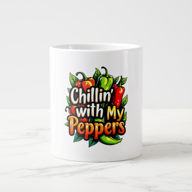 Chillin' with My Peppers - Colourful Chilli Graphi Large Coffee Mug (Front)