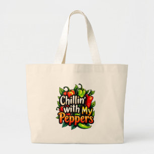 Chillin' with My Peppers - Colourful Chilli Graphi Large Tote Bag