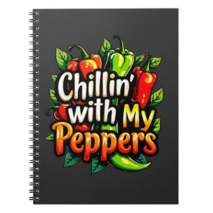 Chillin' with My Peppers - Colourful Chilli Graphi Notebook