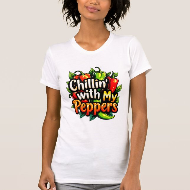Chillin' with My Peppers - Colourful Chilli Graphi T-Shirt (Front)