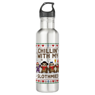 Chillin With My Slothmies Funny Sloth Ugly Christm 710 Ml Water Bottle