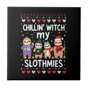 Chillin With My Slothmies Funny Sloth Ugly Christm Ceramic Tile