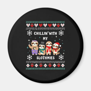 Chillin With My Slothmies Funny Sloth Ugly Christm Magnet