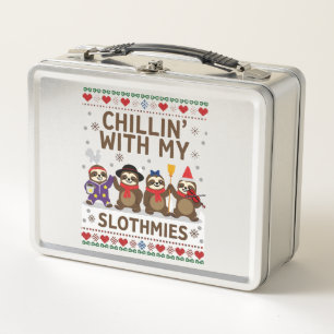 Chillin With My Slothmies Funny Sloth Ugly Christm Metal Lunch Box