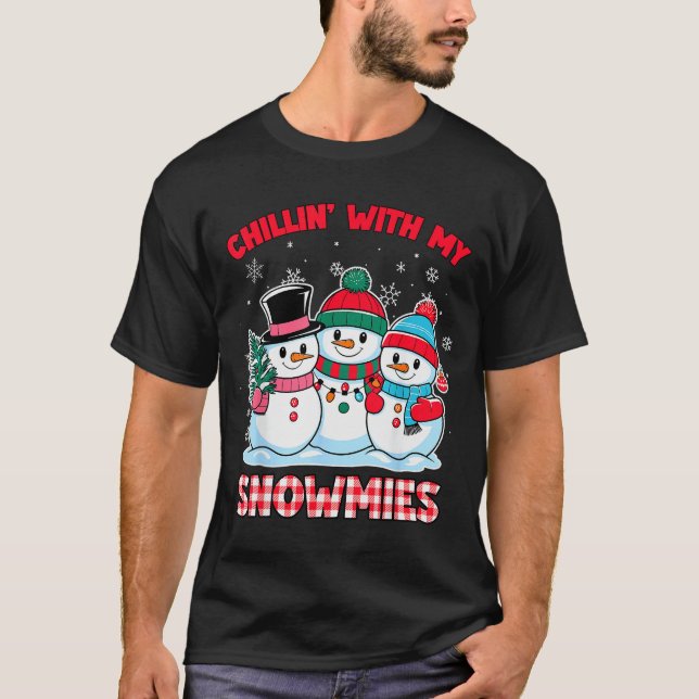 Chillin With My Snowmie Women Christmas Snowman Te T-Shirt (Front)