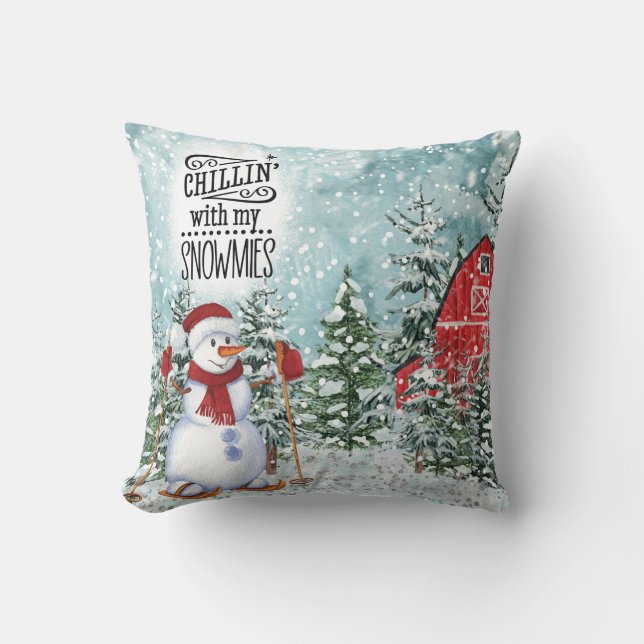 Chillin With My Snowmies Christmas White Winter Th Cushion (Front)