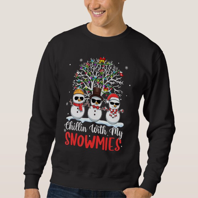 Chillin With My Snowmies Funny Christmas Snowman L Sweatshirt (Front)