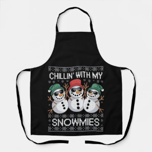 Chillin With My Snowmies Funny Ugly Christmas Apron