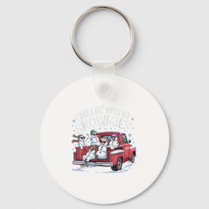 Chillin With My Snowmies Pickup Truck Snowman Chri Key Ring