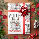 Chillin With My Snowmies Rustic Snowman Christmas Wrapping Paper<br><div class="desc">This cute and rustic snowman wrapping paper features an adorable snowman couple in traditional hats and scarves and sprinkled with hollies and berries with the words 'Chillin' with my Snowmies'.</div>