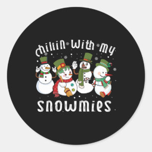 Chillin With My Snowmies Santa Snowman Funny Xmas  Classic Round Sticker