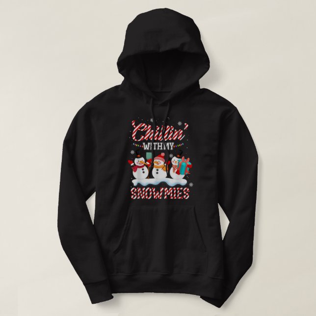 Chillin' With My Snowmies Santa Snowman Scarf Ligh Hoodie (Design Front)
