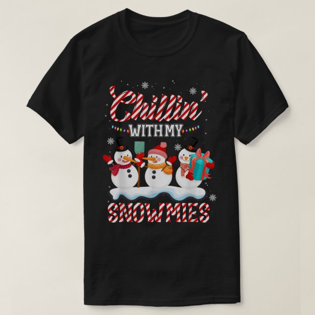 Chillin' With My Snowmies Santa Snowman Scarf Ligh T-Shirt (Design Front)