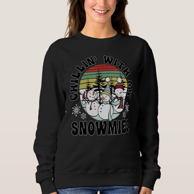 Chillin With My Snowmies Santa Snowman Scarf Light Sweatshirt (Front)
