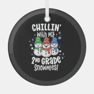 Chillin With My Snowmies Shirt 2nd Grade Teacher Glass Tree Decoration
